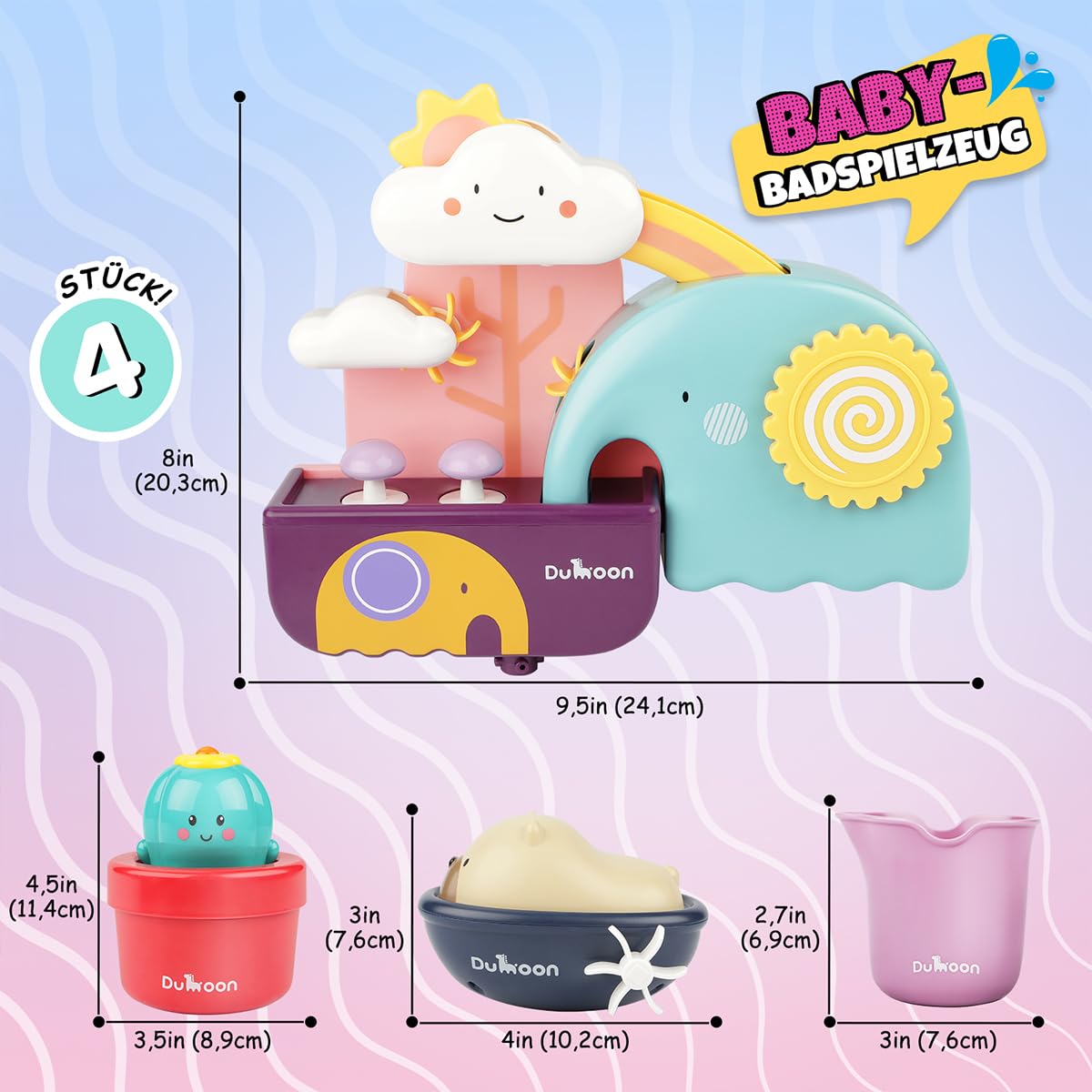GILOBABY Bath Toy Set, Baby Bath Tub Toy, Water Toy for Kids with Cup, Bear, and Cactus, Baby Toy Gift for Boys and Girls Birthday from 6 Months.