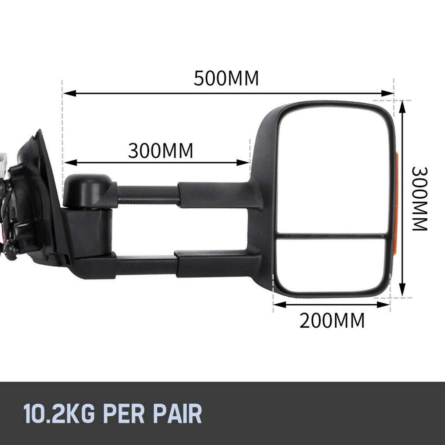 Areyourshop Extendable Towing Mirrors for Ford Ranger MK PX XL XLT XLS Wildtrak 2012-ON - Manual Telescoping, Black ABS, with Smoke Indicators, Left and Right
