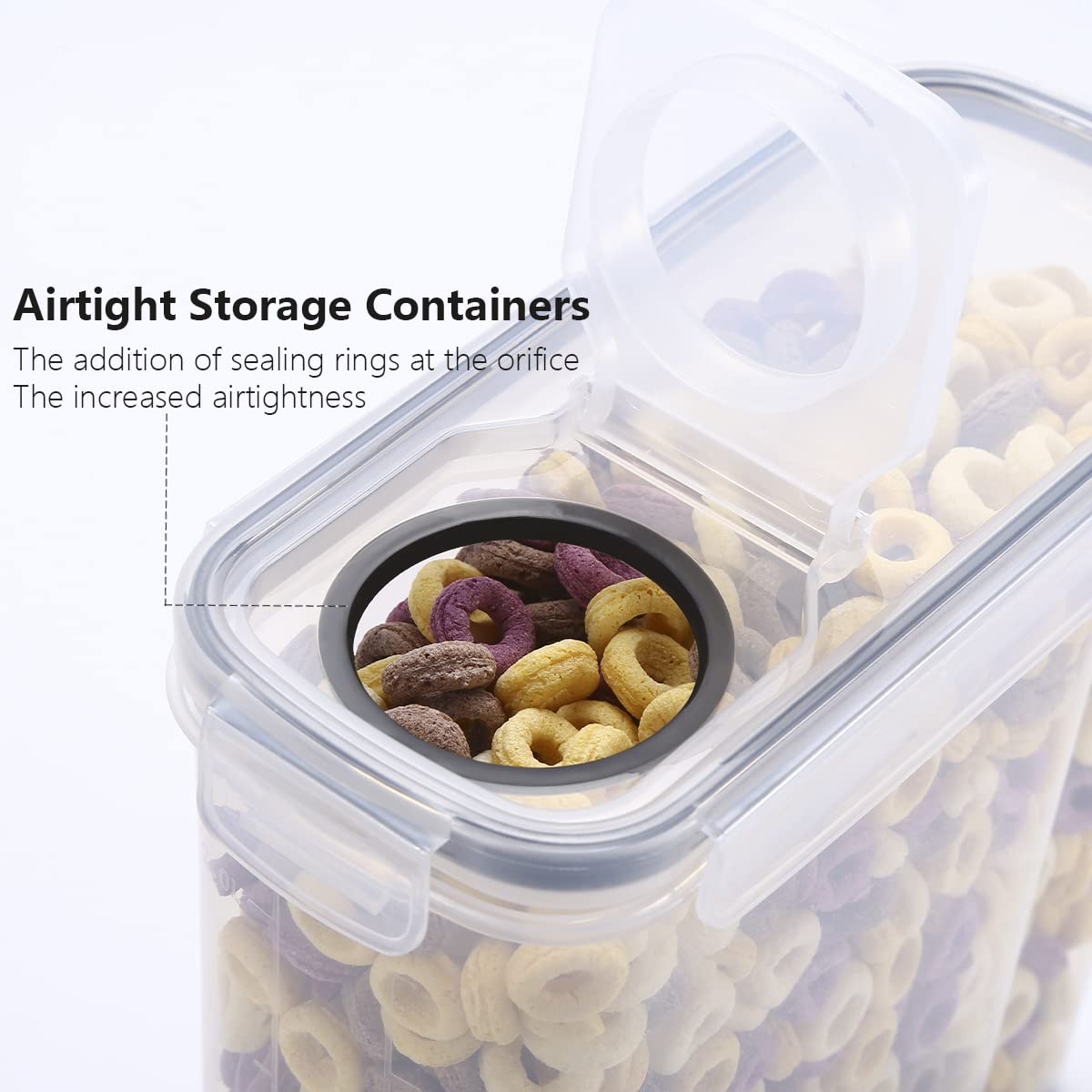 LUFEVRM 2.5L storage containers with lid, 4-piece airtight kitchen storage box sets, BPA-free plastic cereal dispensers for dry goods like cereal, flour, sugar, includes 24 labels.