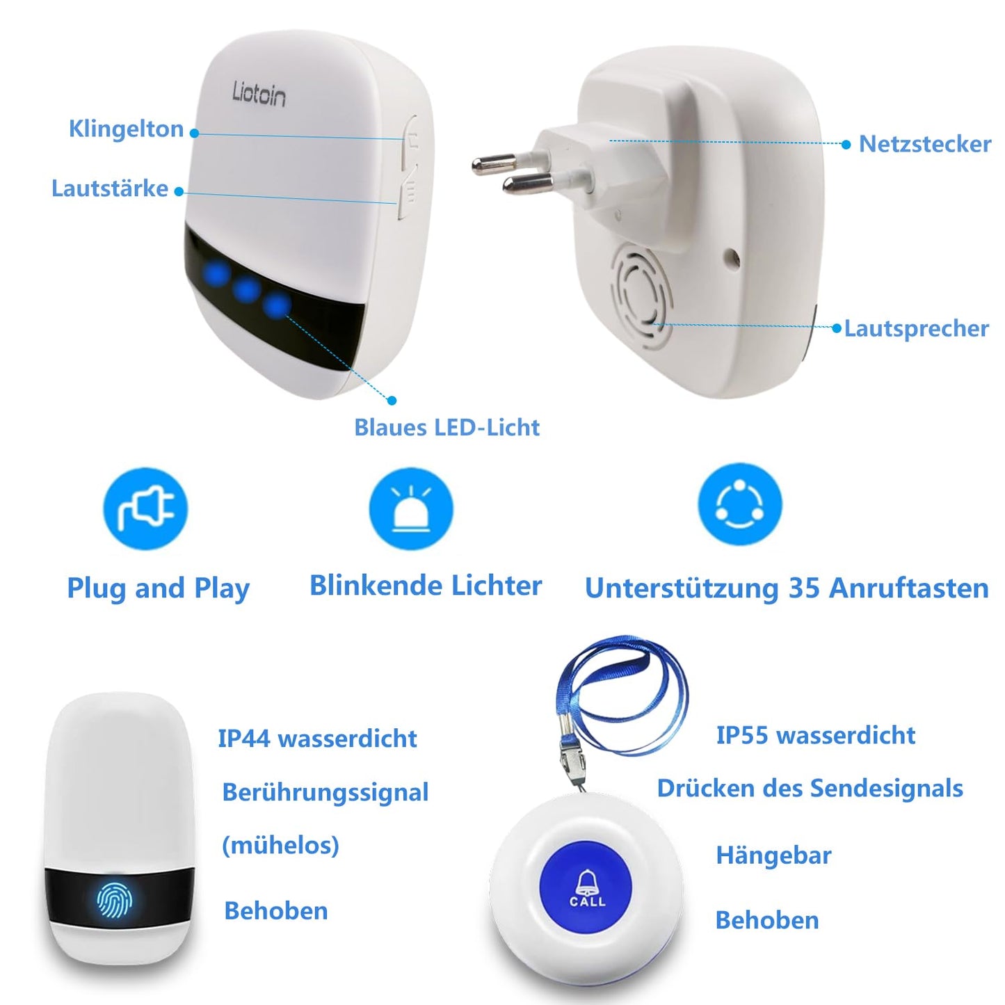 LIOTOIN Emergency Button for Seniors Emergency Alarm Wireless Home Care Senior SOS Alarm System Set 3 Senders 1 Receiver Nursing...