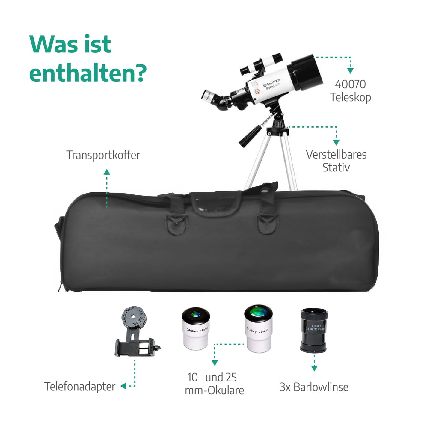 Slokey Telescope Astronomy 16x-120x, Easy to Assemble, Suitable for Kids and Beginner Adults - With Phone Adapter - Telescope for Moon and Planets