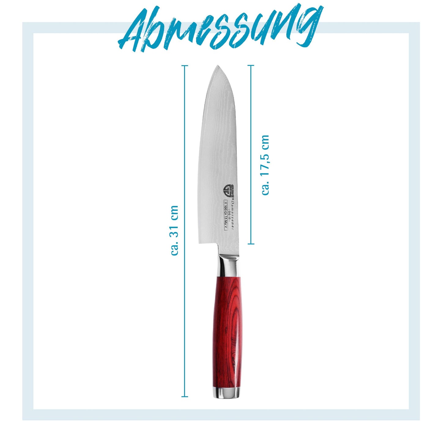 The GRÄWE Damascus knife is made of Damascus steel and features a sharp, large 17.5 cm blade. This Asian Santoku knife comes in a gift box.