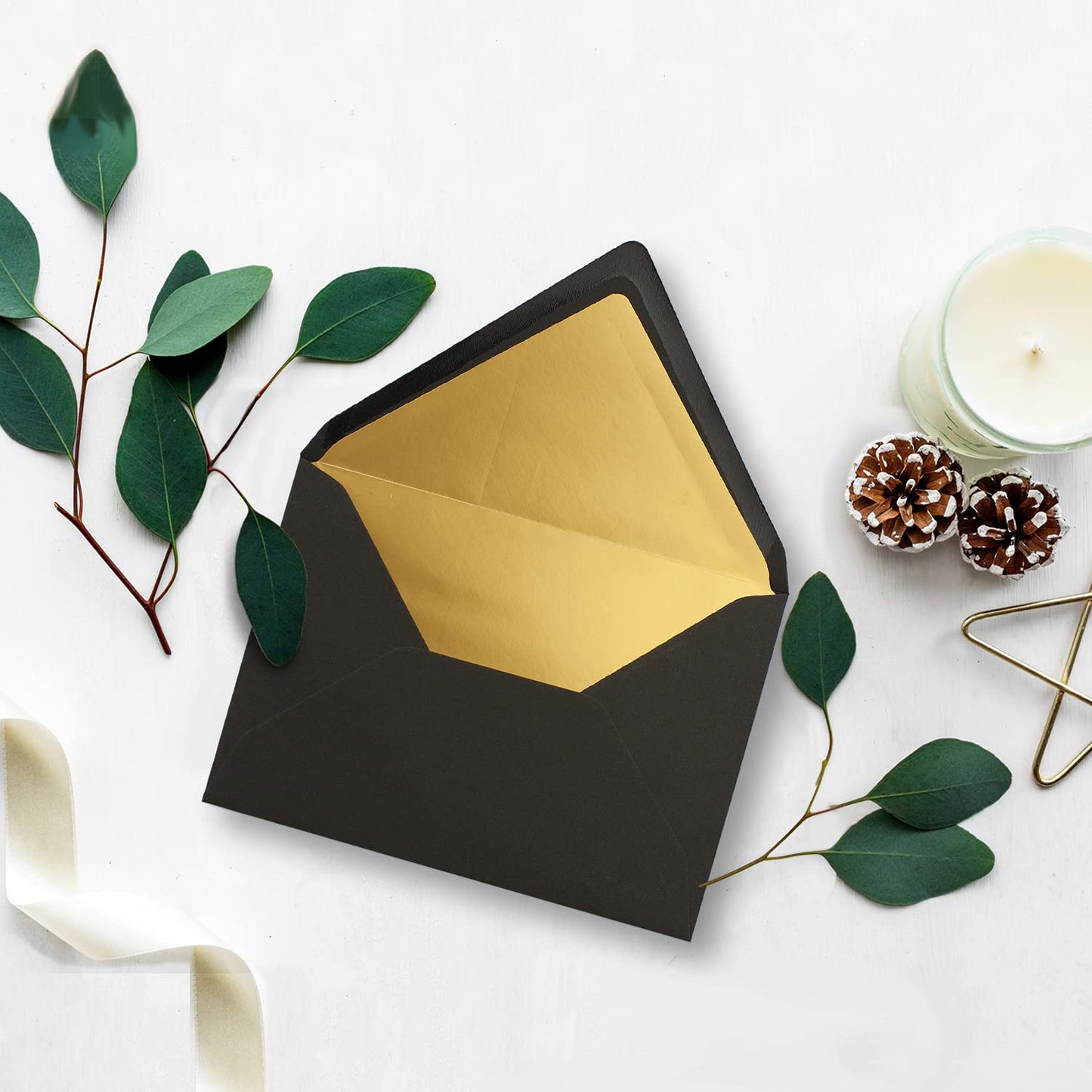 75 metallic gold lined envelopes, size DIN C5, black - 156 x 220 mm - wet adhesive with pointed flap - ColorsJoy by GUSTAV NEUSER