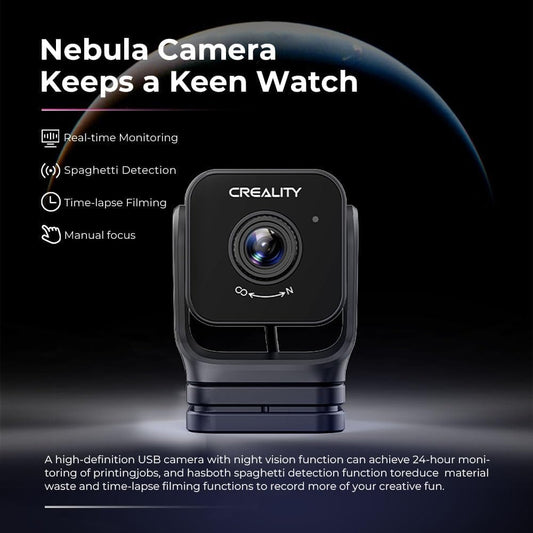 Creality Nebula Camera for 3D printers, compatible with Sonic Pad, Nebula Pad, Ender-3 V3 KE, CR-10 SE, HOLOT-MAGE PRO, real-time monitoring, time-lapse recording, spaghetti detection, HD quality.