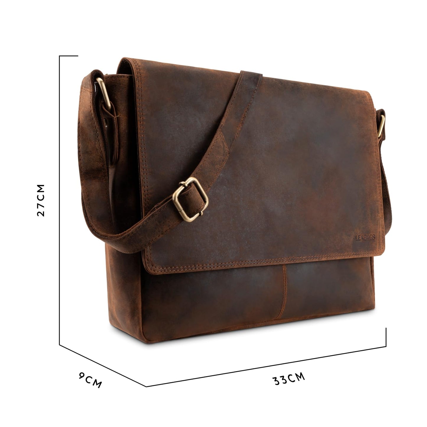LEABAGS leather messenger bag for men & women I genuine leather laptop bag up to 14 inches I messenger bag with shoulder strap I shoulder bag I work bag I tote bag I handbag I vintage red-brown.