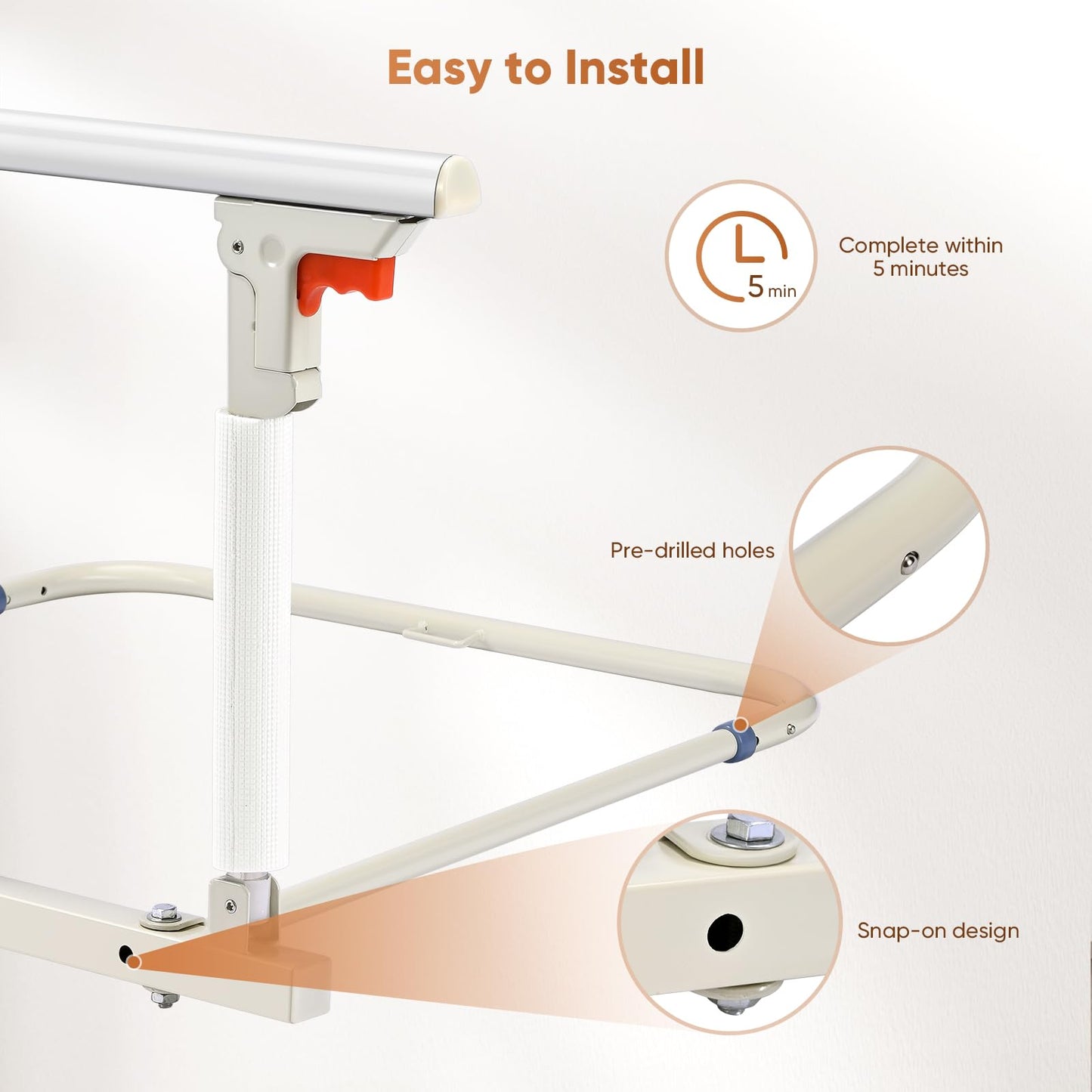 Ixdregan Bed Rail for Elderly Safety, Foldable Bed Assist Rail Handle, Fall Prevention Handrail for Seniors, Fits King, Queen, Full, Twin (4 handrails)