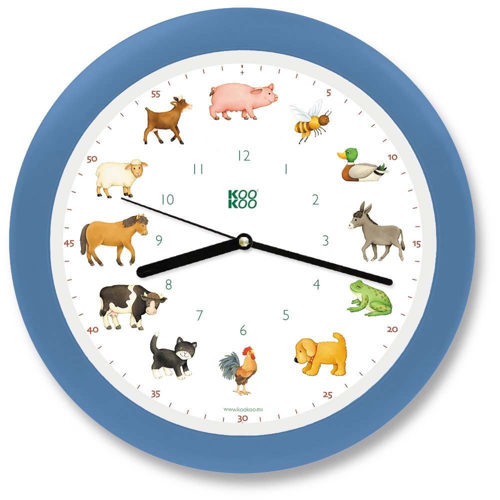KOOKOO KidsWorld Sky-blue, farm clock with 12 real animal sounds from the countryside.