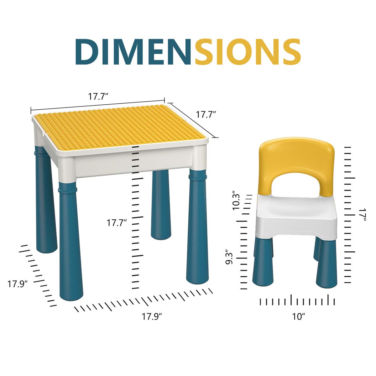burgkidz Kids Table with Chairs, Children's Play Table with 1 Chair and 130 Large Building Blocks, Creative Construction Toy for Boys and Girls from 2 Years, Macaron.