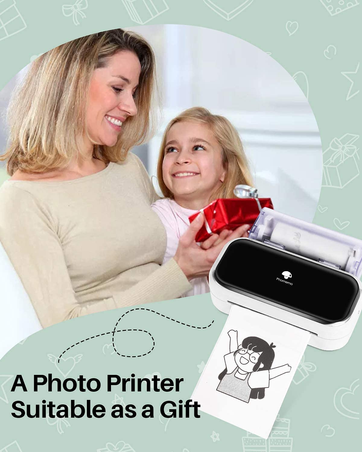 Phomemo M03 Sticker Printer, Mini Printer for Smartphone Portable Thermal Printer, 53 and 80mm Instant Print, Compatible with Mobile Phones and Tablets, for Study, Photos, Scrapbooking, Stickers - White