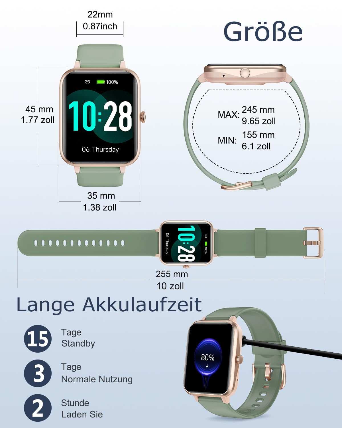 GRV Smartwatch for men and women with phone function, fitness watch with heart rate monitoring, SpO2, pedometer, sleep monitor, multi training modes for iOS Android phone