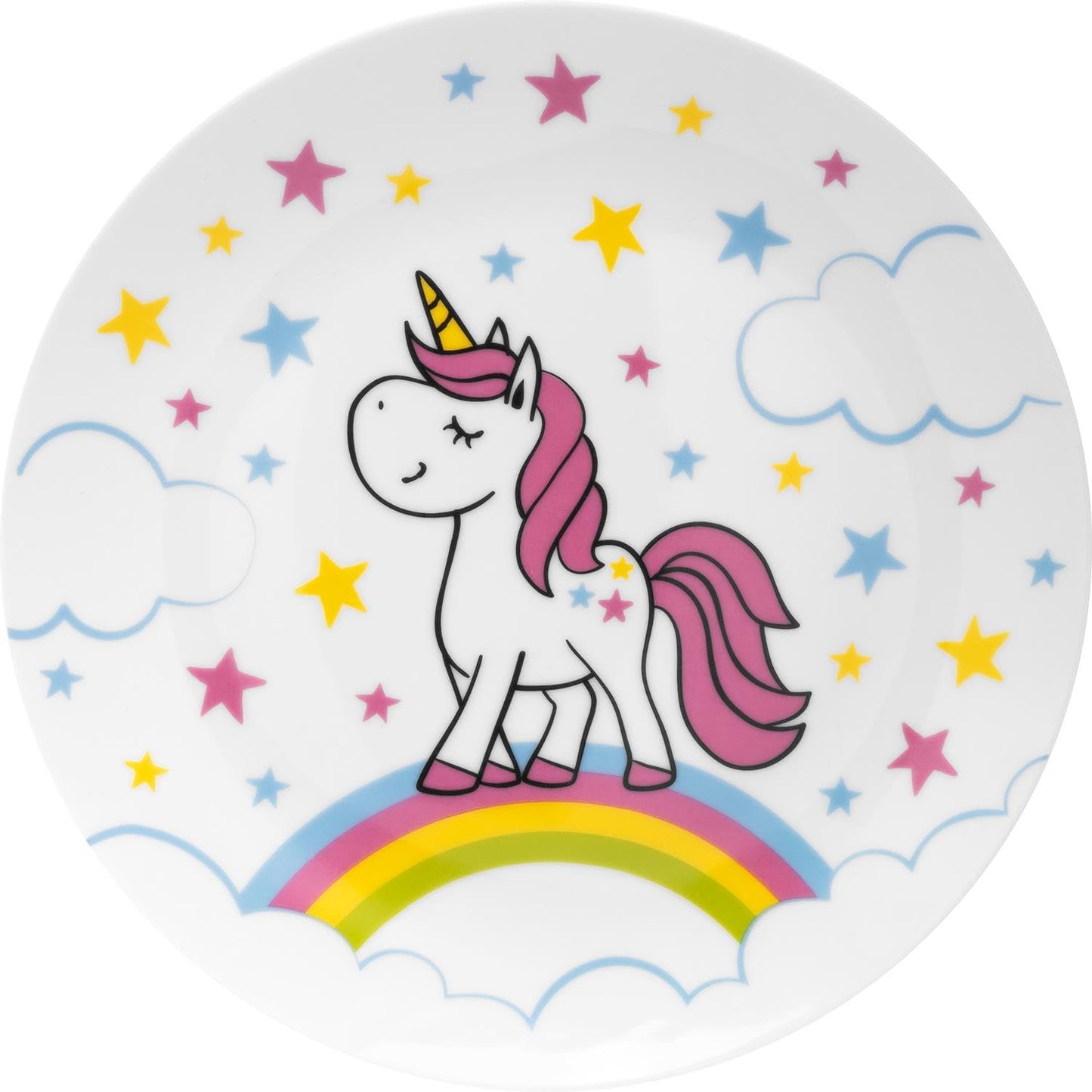 Greetings & Co. dinnerware set with unicorn design | Gift set with 1 mug, 1 plate, and 1 bowl, porcelain | Gift, start of school, kindergarten, children's birthday | 48842