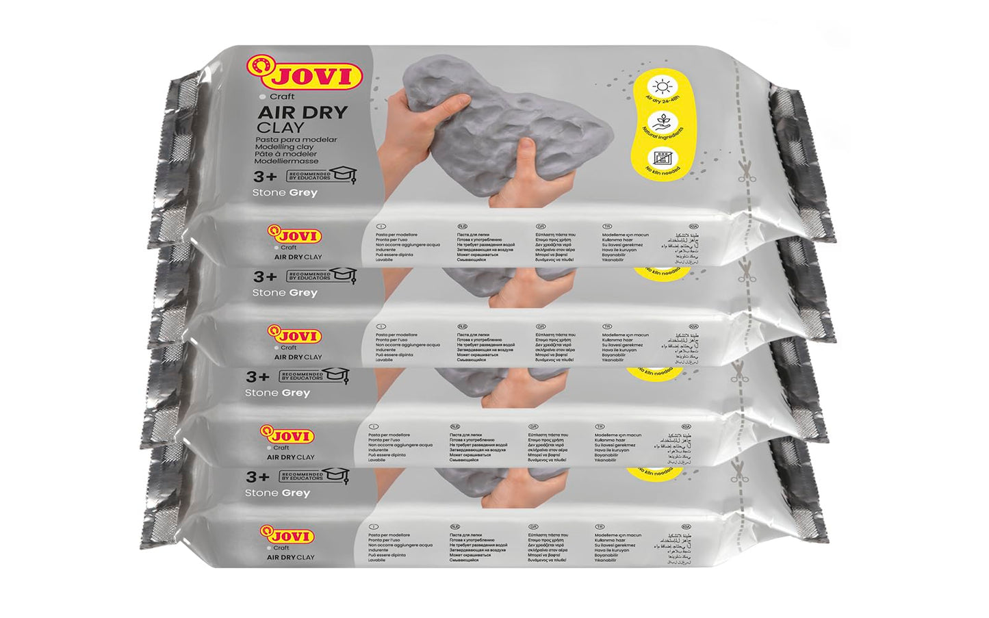 Jovi Air Dry Modeling Clay, ready to use, air-drying, based on moist clay, 1kg in gray, pack of 4