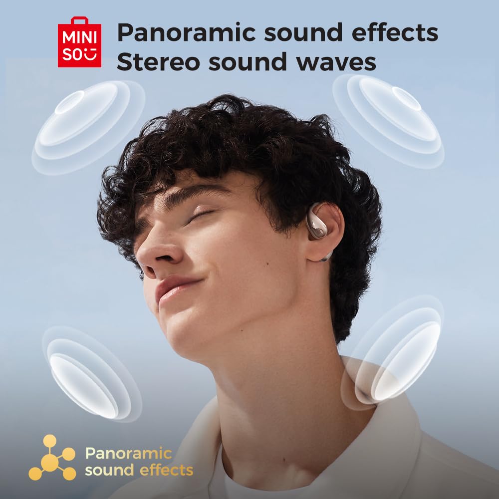 MINISO X33 AI real-time translation earphones, 135 language translator earphones, open ear design, wireless Bluetooth translation headphones with HiFi sound, 60 hours playtime, perfect for travel.