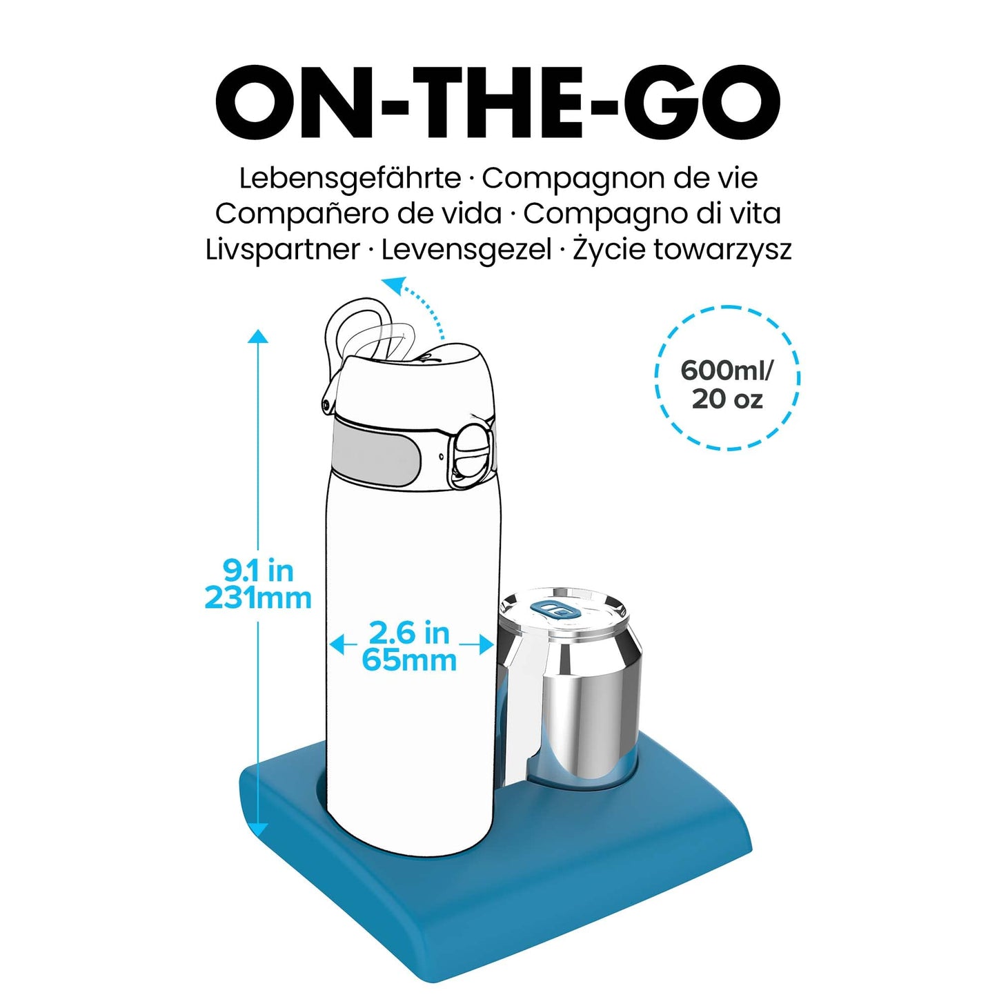 ion8 NFL E 49ers Lightweight Stainless Steel Water Bottle, 600ml/20oz, non-insulated, leakproof, easy to open, secure seal, dishwasher safe, flip lid, fits in cup holders.