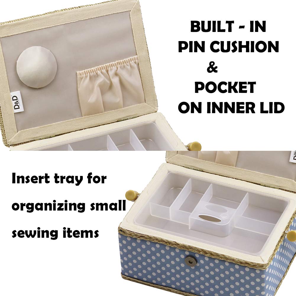 D & D sewing kit basket for home, storage and organization, portable, for needles, thread etc., sewing basket with accessories M blue