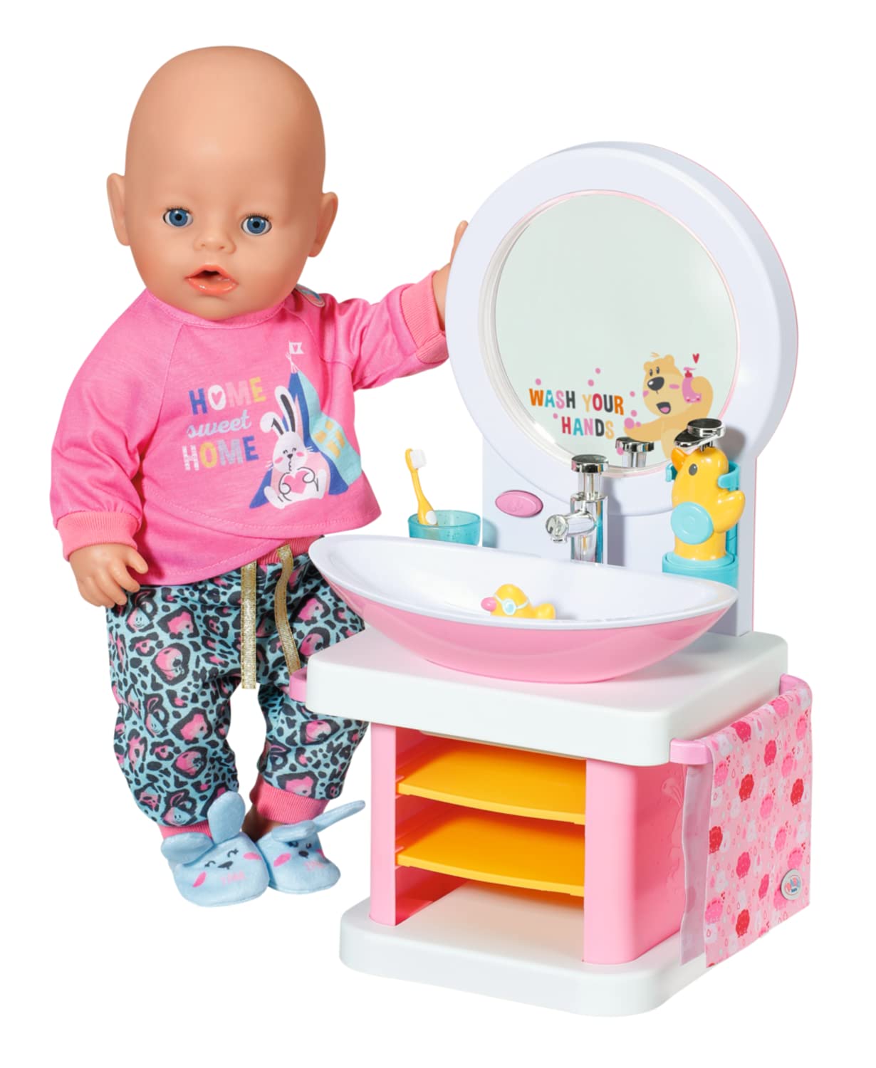 BABY born Washstand - Interactive doll washstand with light & sound function - High-quality doll accessories - Includes toothbrush, toothbrush cup, soap dispenser & towel