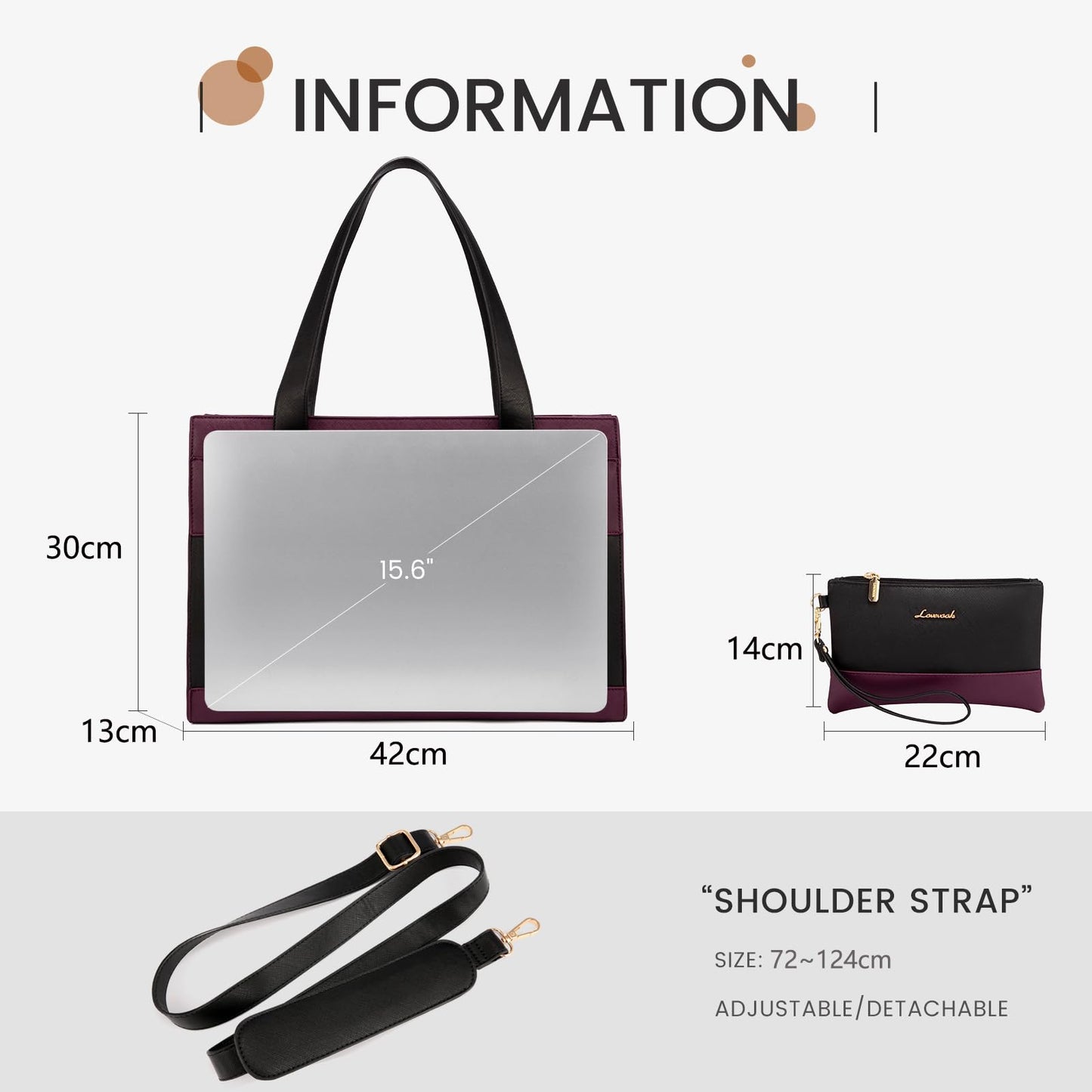 LOVEVOOK Laptop Bag for Women 15.6 Inch, Elegant Handbag Work Bag Large Shopper Business Bag Briefcase Teacher Bag, PU Leather Tote Bag School Bag Notebook Bag for Office College, Purple