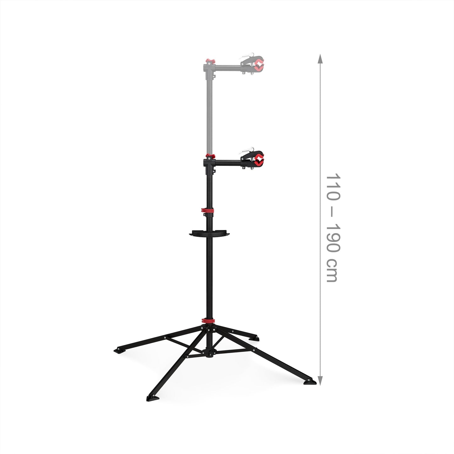 Relaxdays bike repair stand with tool tray - foldable & adjustable height - black four-legged stable stand - steel powder coated, 10017183, STANDARD