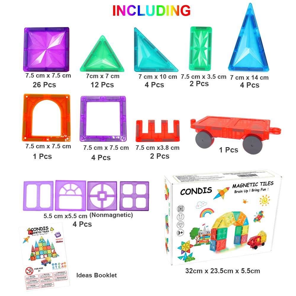 CONDIS Magnetic Building Blocks 60 Pieces, Magnet Toys Magnetic Building Blocks Magnetic Games Tiles Kit Blocks Gift for Kids Ages 3 4 5 6 7 Boy Girl
