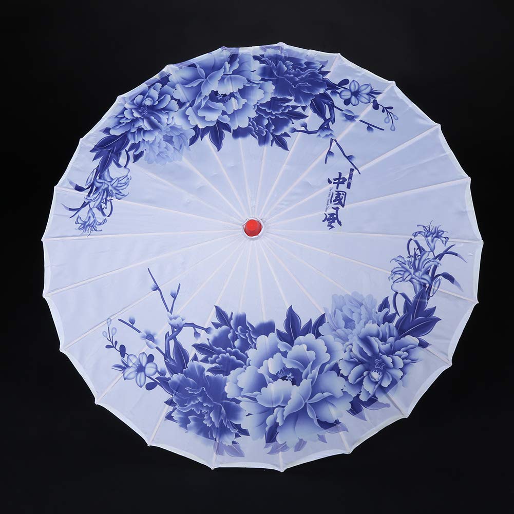 Haofy Japanese Umbrella, Flower Pattern, Oiled Paper Parasol, Art Decor, Windproof, Chinese Classical Dance Umbrella for Photography, Cosplay, Costume, Dance Performance, Wedding Prop (Blue)