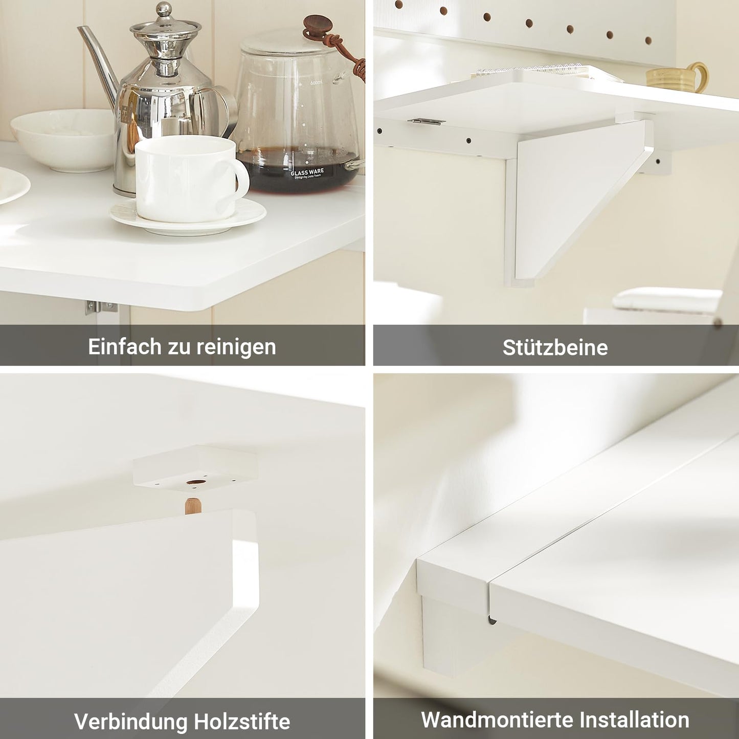 SoBuy Wall-mounted Folding Table Foldable Dining Table Compact Kitchen Table Space-saving Design Fold-down Table for Small Spaces Mounted Table 60x40cm White FWT03-W