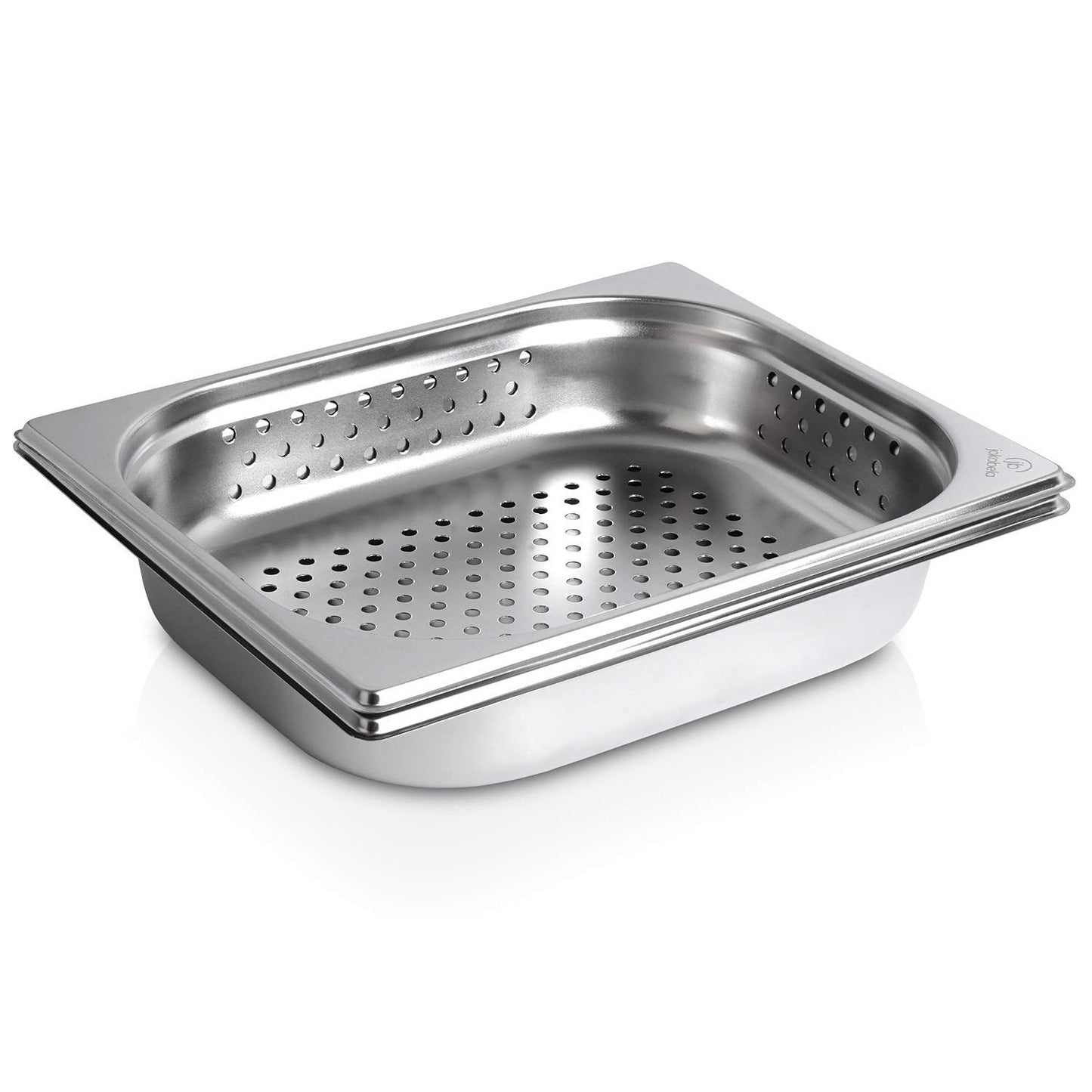 jokobela GN Container SET :: GN 1/2 65mm, 1x perforated, 1x non-perforated :: Compatible with Gaggenau/Miele/Siemens/AEG/Electrolux steam ovens (Heat-resistant, stainless steel, Dishwasher safe)