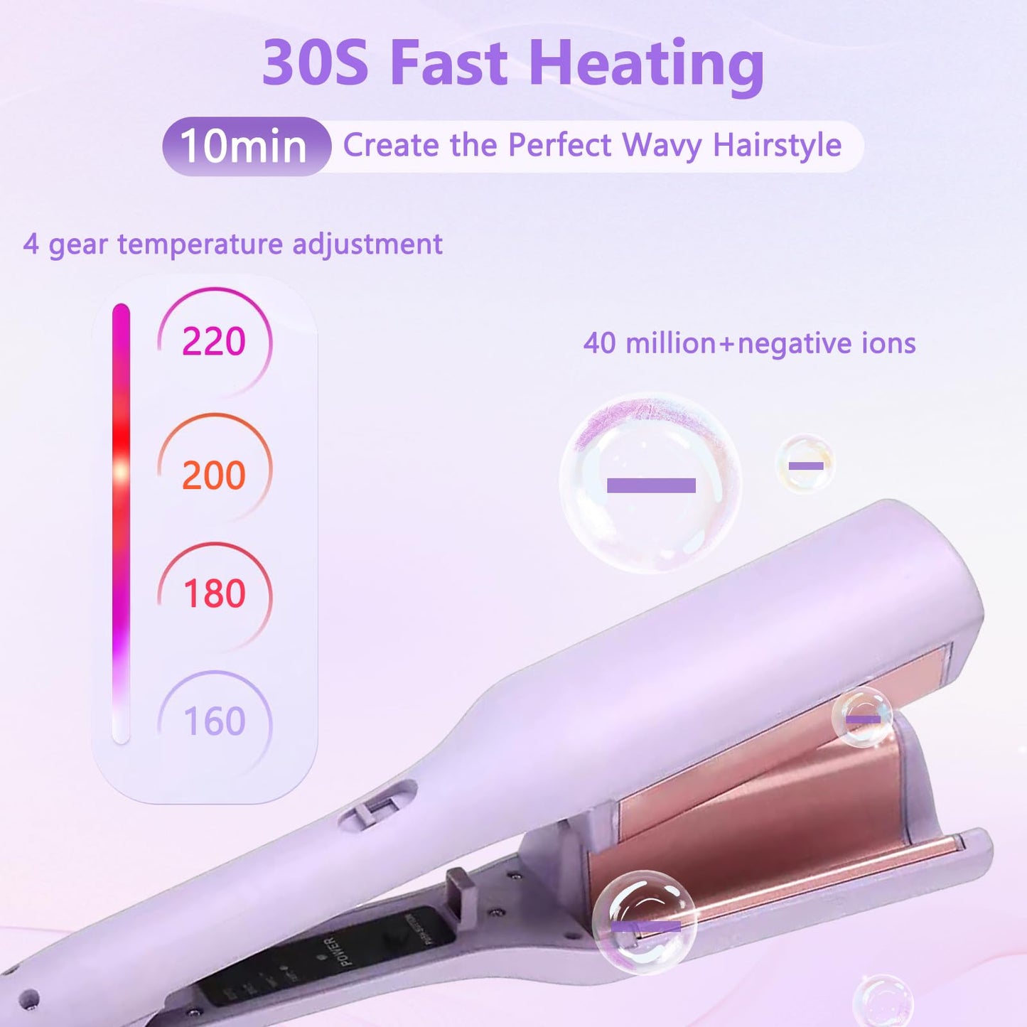 LIROPAU Curling Iron Large Waves, French Wave Curling Iron, 32mm for French Egg Rolls, Wave Iron rods with Adjustable Temperature 30S Swift Heating (Purple)