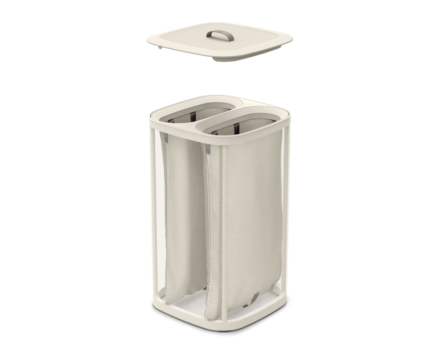 Joseph Joseph Totem 60-liter laundry sorter with lid, 2 removable laundry bags with handles, Ecru.
