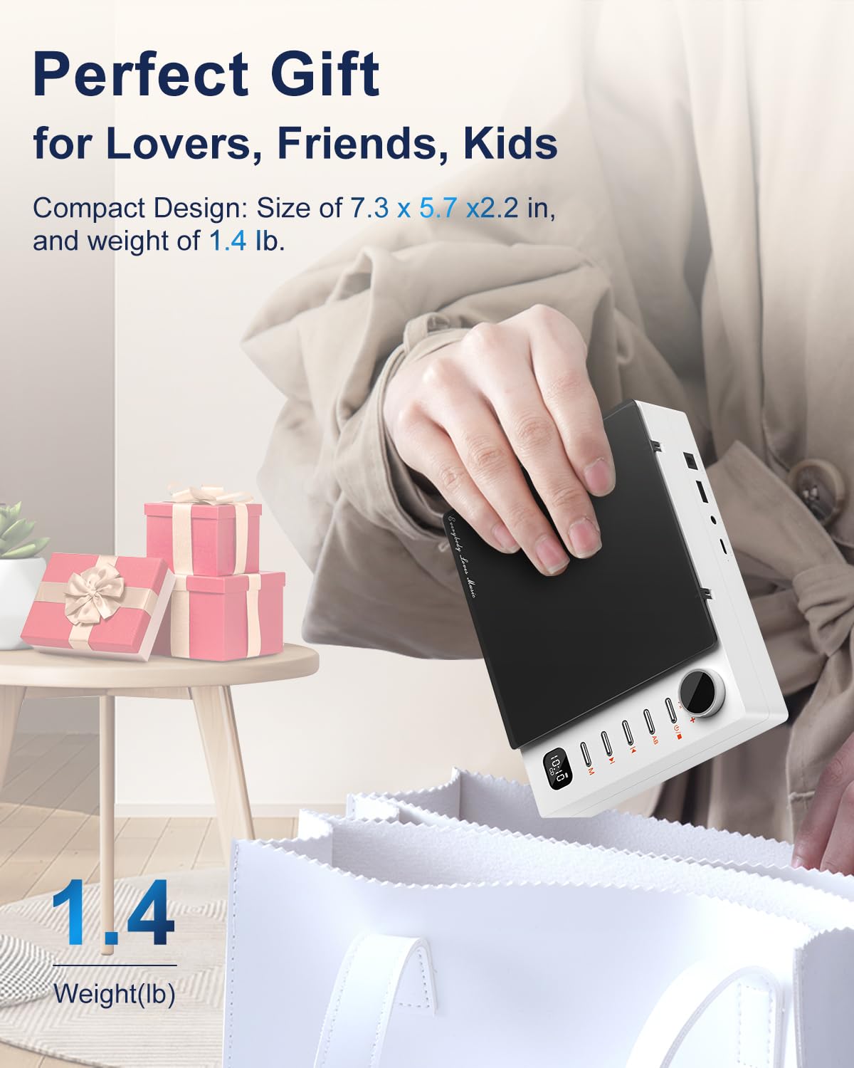 Portable CD Player, Leapwell Portable CD Player with Bluetooth Speaker, Portable CD Player for Kids with Remote Control, Anti-Skip CD Player with Headphones in White.