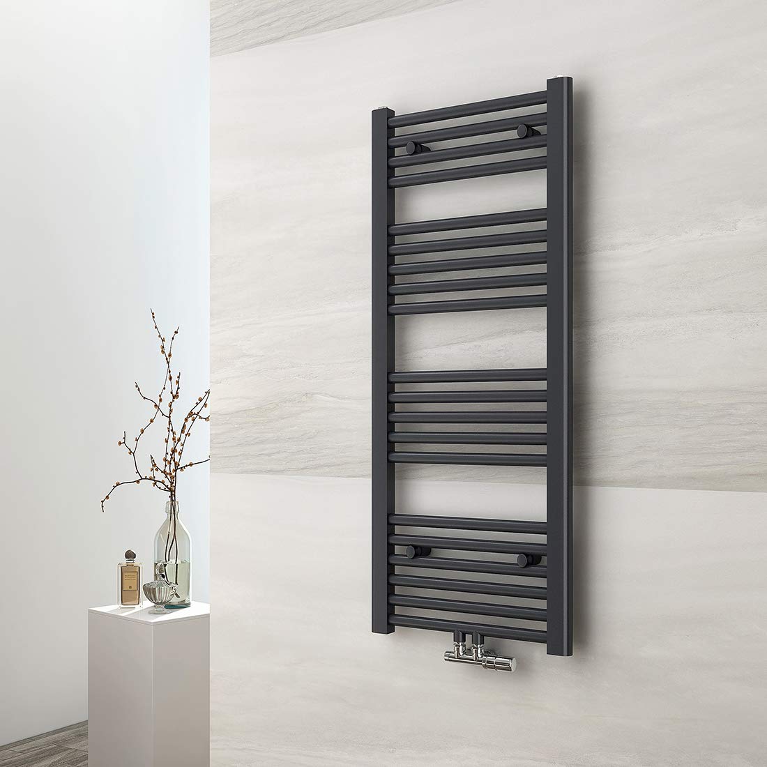 EMKE bathroom radiator 1000x400 mm, towel radiator with middle connection. Towel holder, towel warmer, towel dryer, bathroom radiator, towel heating in anthracite 356W.