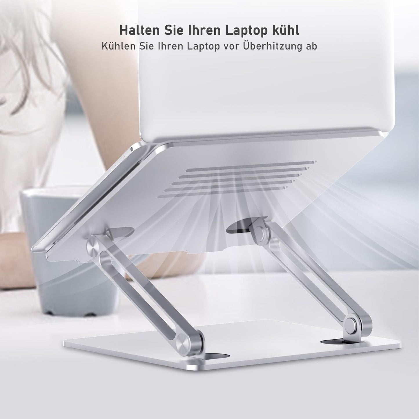Boyata laptop stand, multi-angle laptop stand with heat-vent, adjustable notebook stand compatible for laptops (10-15 inch) including MacBook Pro/Air, Dell, HP, Samsung (Silver)