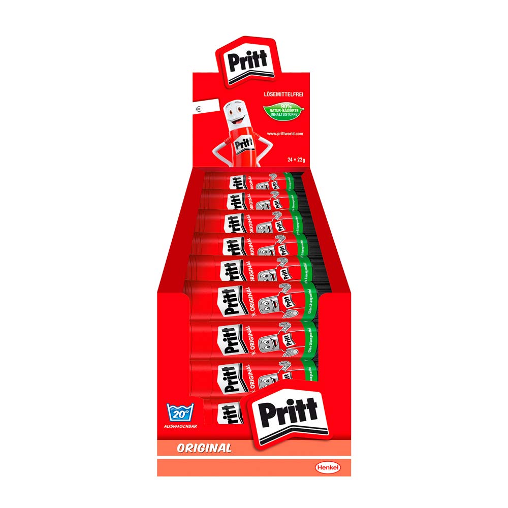 Pritt glue stick, safe and child-friendly adhesive for arts and crafts, strong glue for school & office supplies, 24x22g Pritt stick.