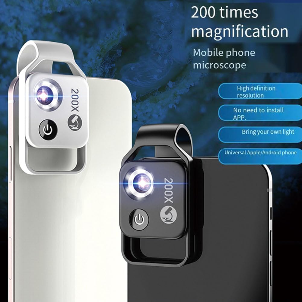 200 x mobile microscope lens with LED light, portable digital microscope for kids, handheld microscope, dermatoscope, skin diagnosis, hair analyzer