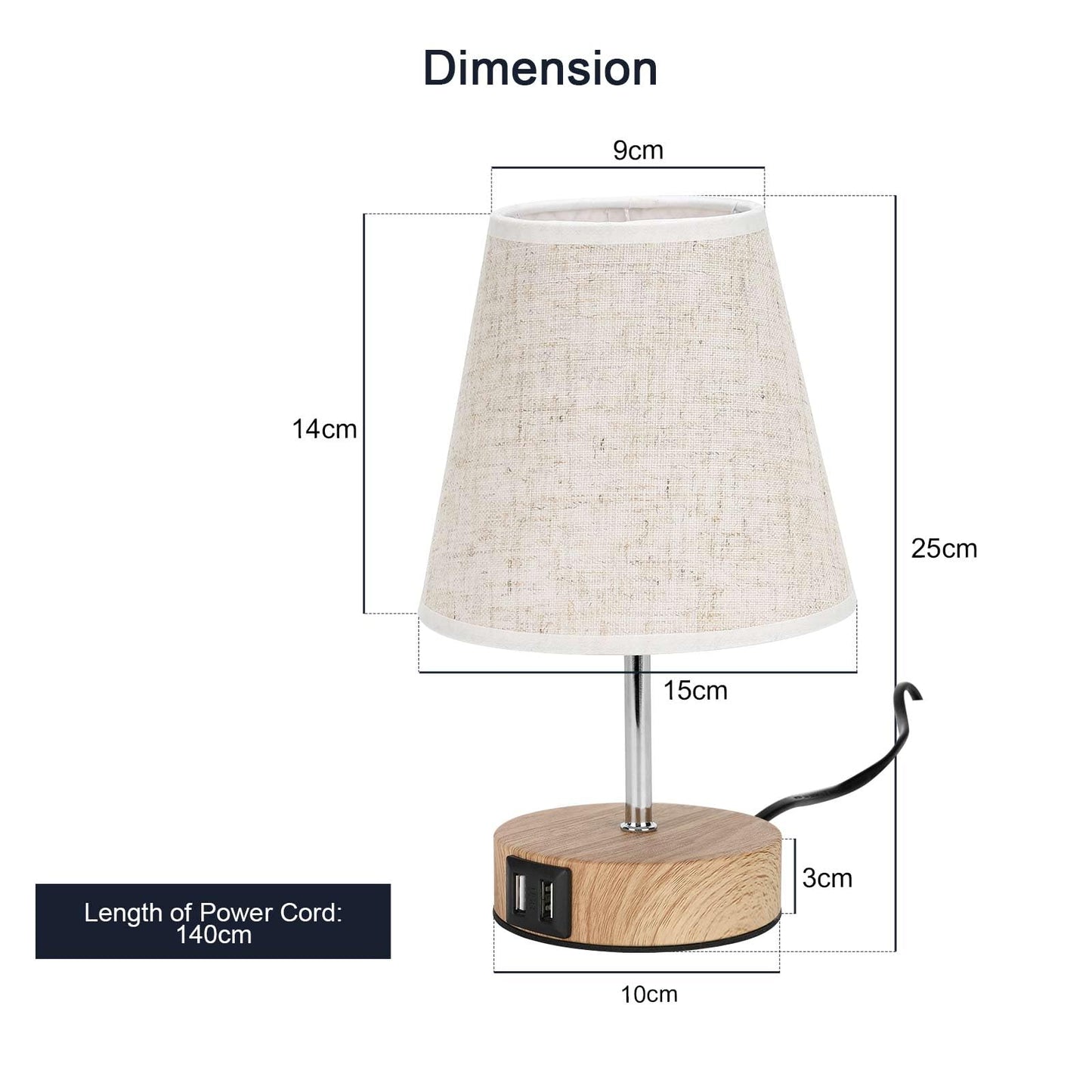 Lightess 2-pack bedside lamp touch dimmable table lamps USB LED desk lamps modern vintage with wood base retro fabric shade with E14 bulb warm white for living room bedroom table, beige