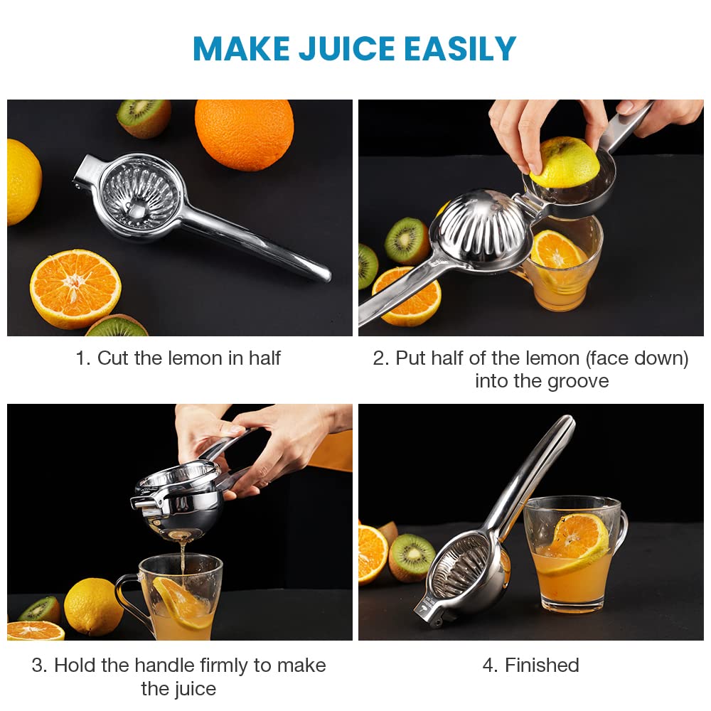 Lemon squeezer lime squeezer citrus juicer stainless steel citrus juicer hand press juicer manual citrus juicer for juicing lemon & limes, vegetables, silver