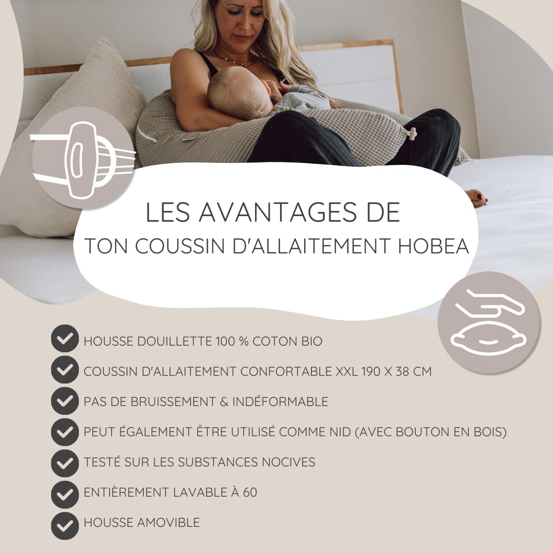 HOBEA-Germany nursing pillow 190 cm x 76 cm XXL support pillow pregnancy pillow for baby and adults side sleeper pillow nursing pillow with cover made of organic cotton, grey with white stars