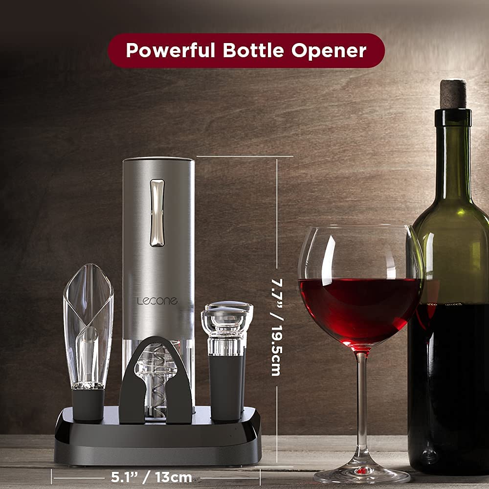 Lecone 7 in 1 Electric Corkscrew Set, Stainless Steel Electric Corkscrew Bottle Opener, Automatic Wine Opener with USB Charging Gift Set, for Home, Restaurant, Party.