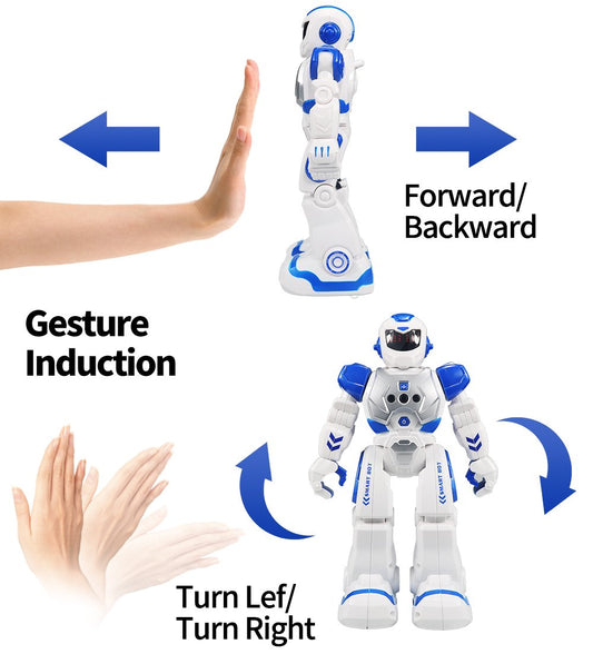 HUSAN Remote Control Robot for Kids, intelligent programmable robot with Infrared Controller toy, Dancing, Singing, Moonwalking, and LED eyes, Gesture Recognition Robot Kit (Blue)