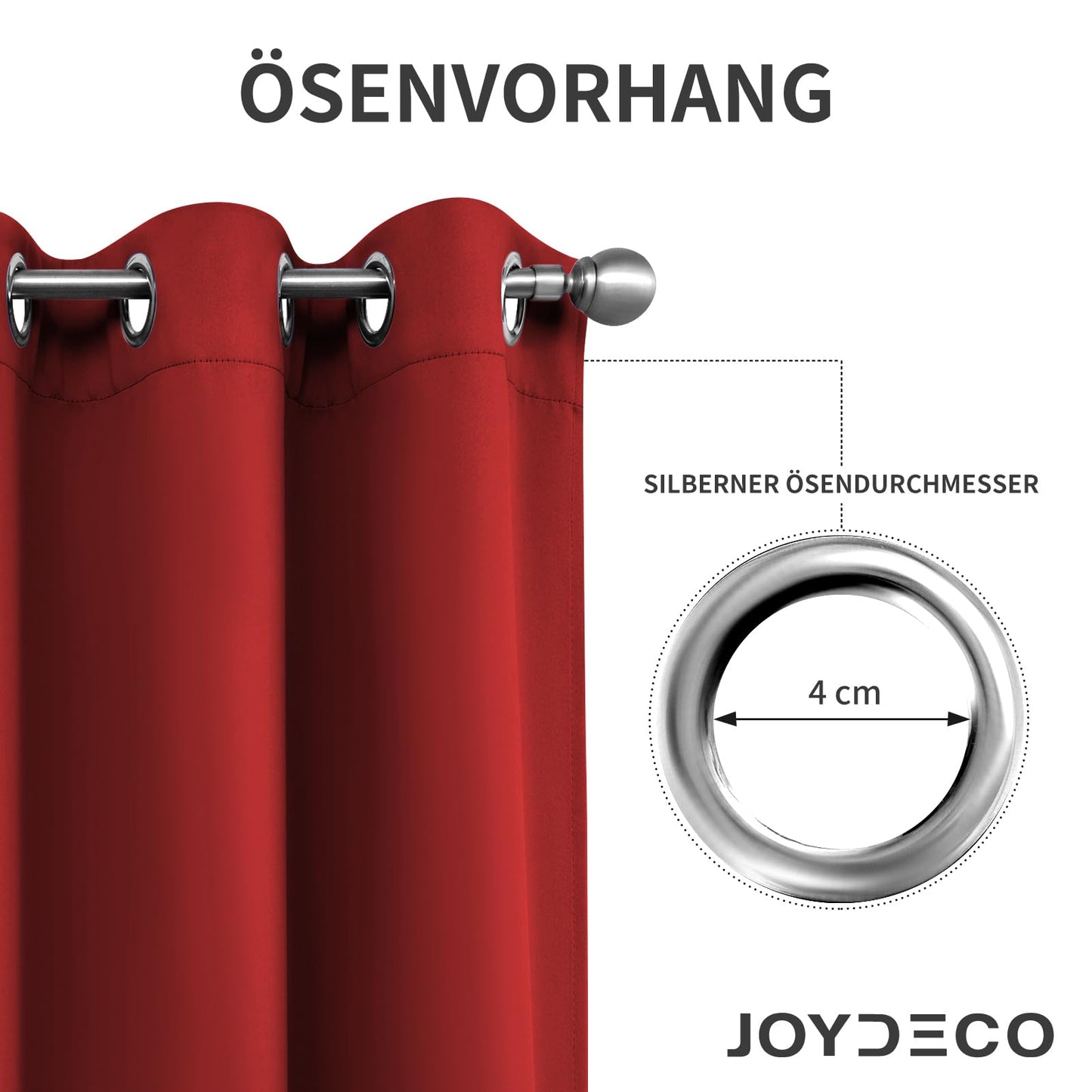 Joydeco Blackout Curtains with Eyelets 2 Set, Blackout Curtain Thermal Curtain Heat Protection, Eyelet Curtain for Bedroom Living room(Red,2xH200xB140)