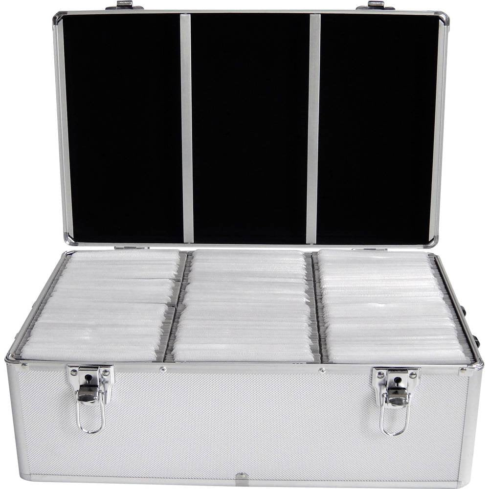 MediaRange 500-disc archive case, aluminum look, with suspension pockets, silver & Hama CD double protective sleeves (for 100 CDs/DVDs/Blu-rays, for hanging folders) 50-pack, white.