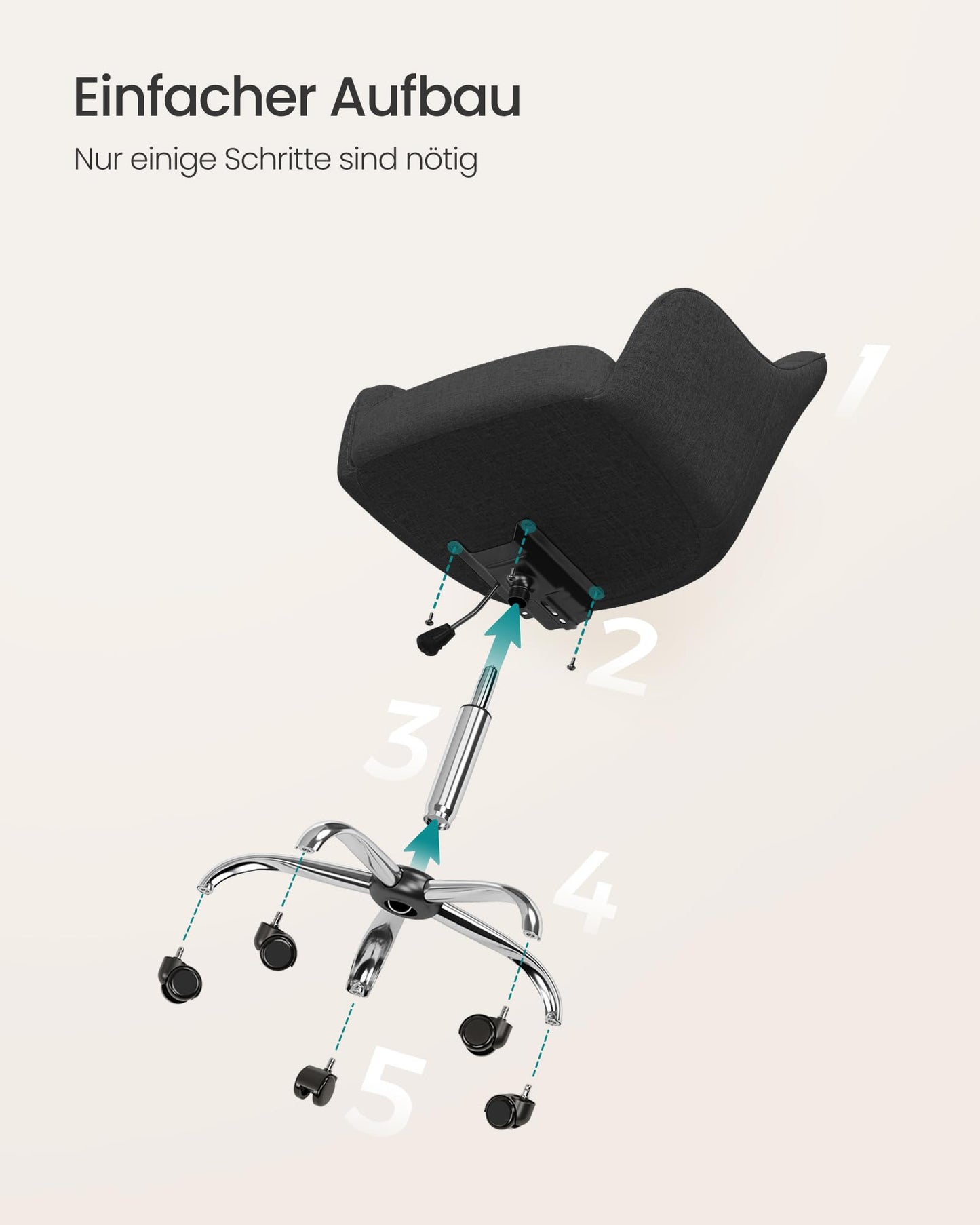 SONGMICS Home Office Chair, Swivel Desk Chair, Height Adjustable, Supports up to 110 kg, Breathable Fabric, for Home Office, Bedroom, Black OBG019B01