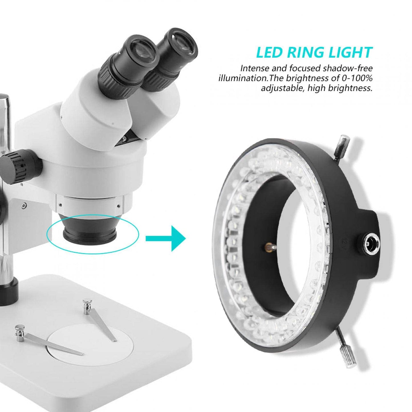 3.5W LED microscope ring light, microscope LED illumination lamp brightness adjustable ring lamp lighting light 100-240V (European regulations)