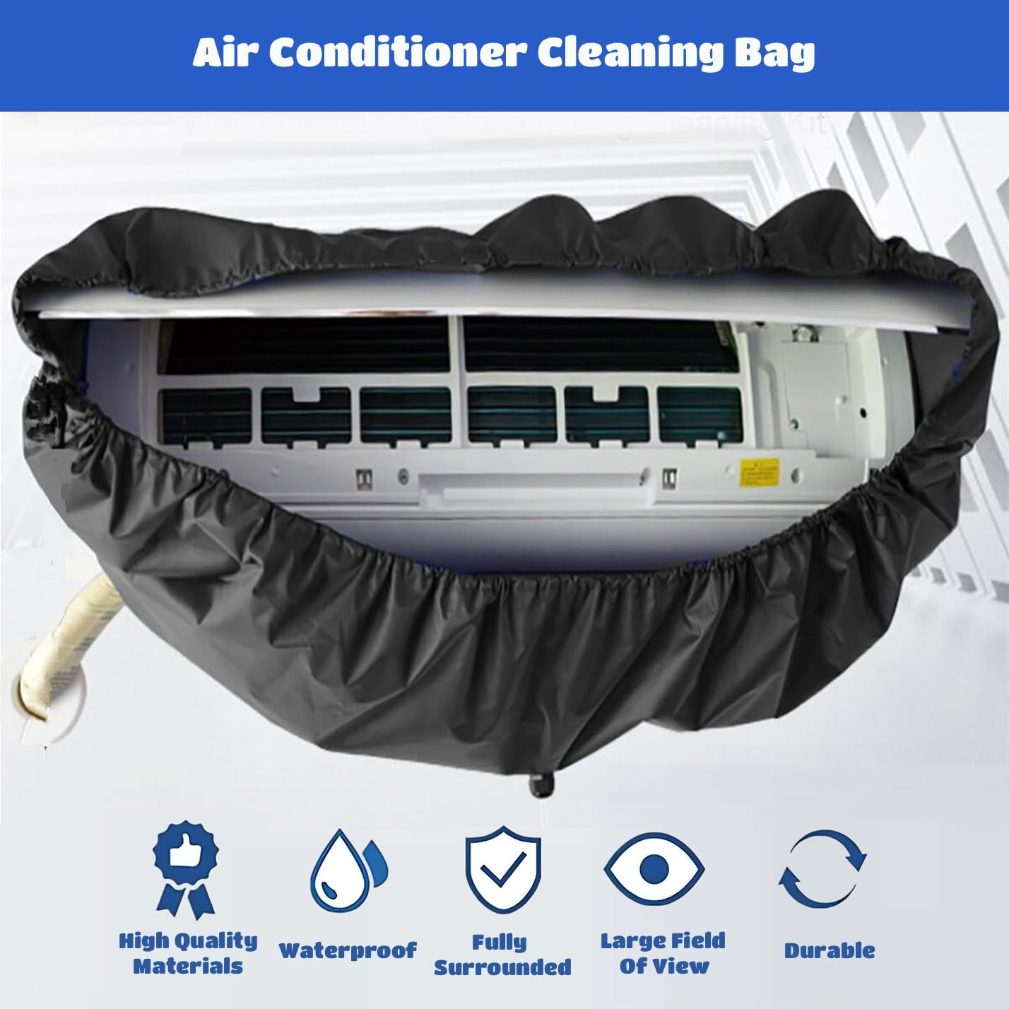 Air conditioning cleaning bag, Black Waterproof Cover for cleaning indoor units of air conditioners, with 2.9m water pipe, for home office dorm restaurant.