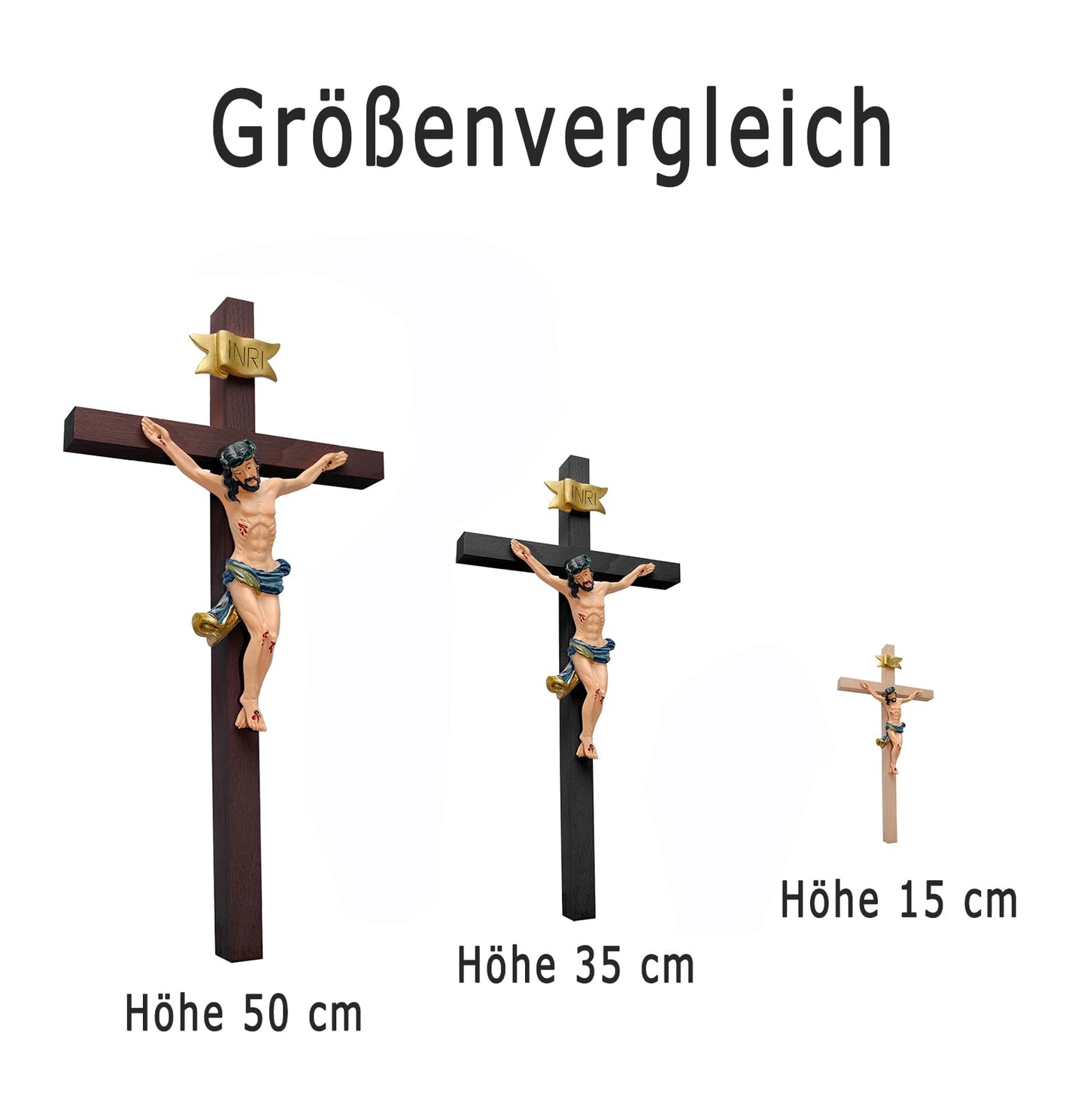Kaltner Präsente gift idea - Wooden cross crucifix made of real beech wood in black with Jesus Christ figure made of hand-painted artificial stone (height 50 cm)