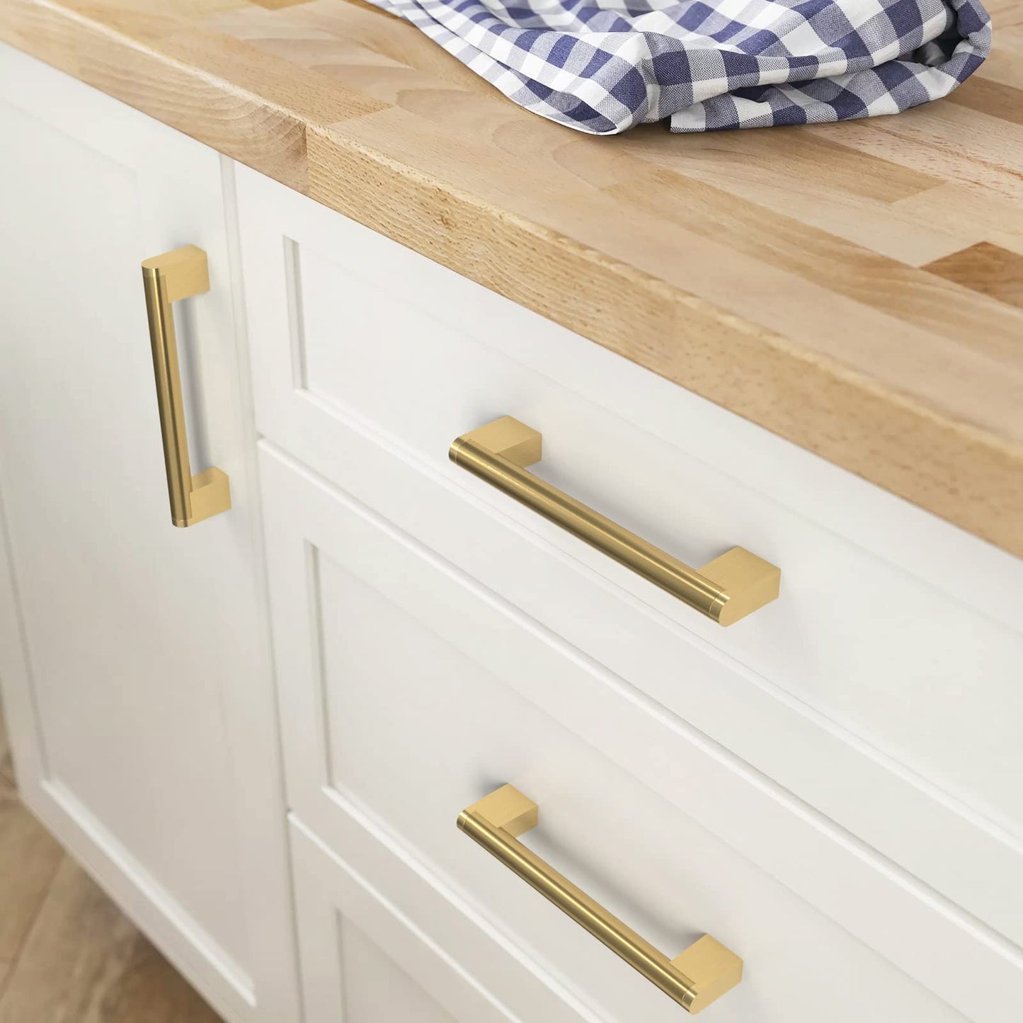 FURNIWARE 10pcs Furniture Handles, 224mm Hole Center Stainless Steel Cabinet Handles Kitchen Cupboard Handle Used for Bathroom Door Handle Wardrobe (Brass)
