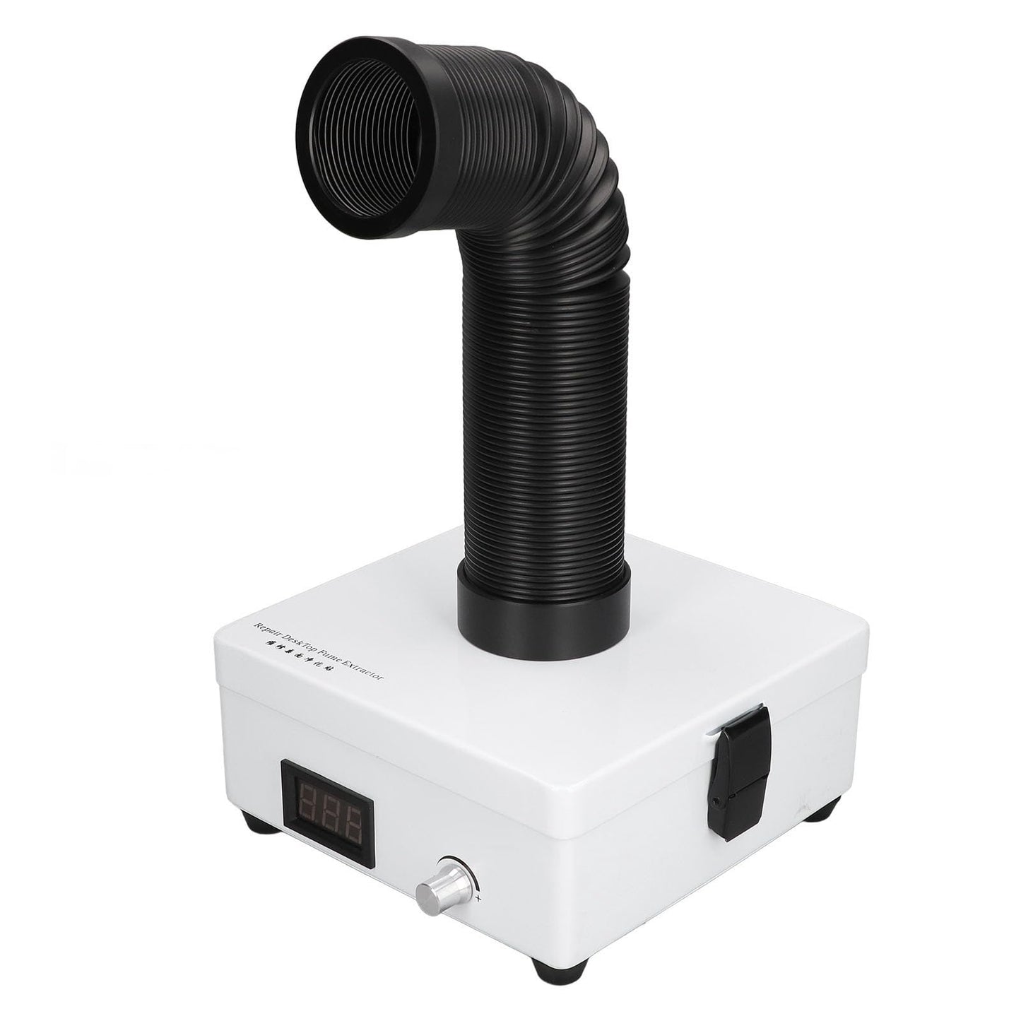 Solder fume extractor for DIYers & phone repairs – Desktop smoke absorber with EU plug, professional model, waterless, noiseless, compact design, 100-240 V.