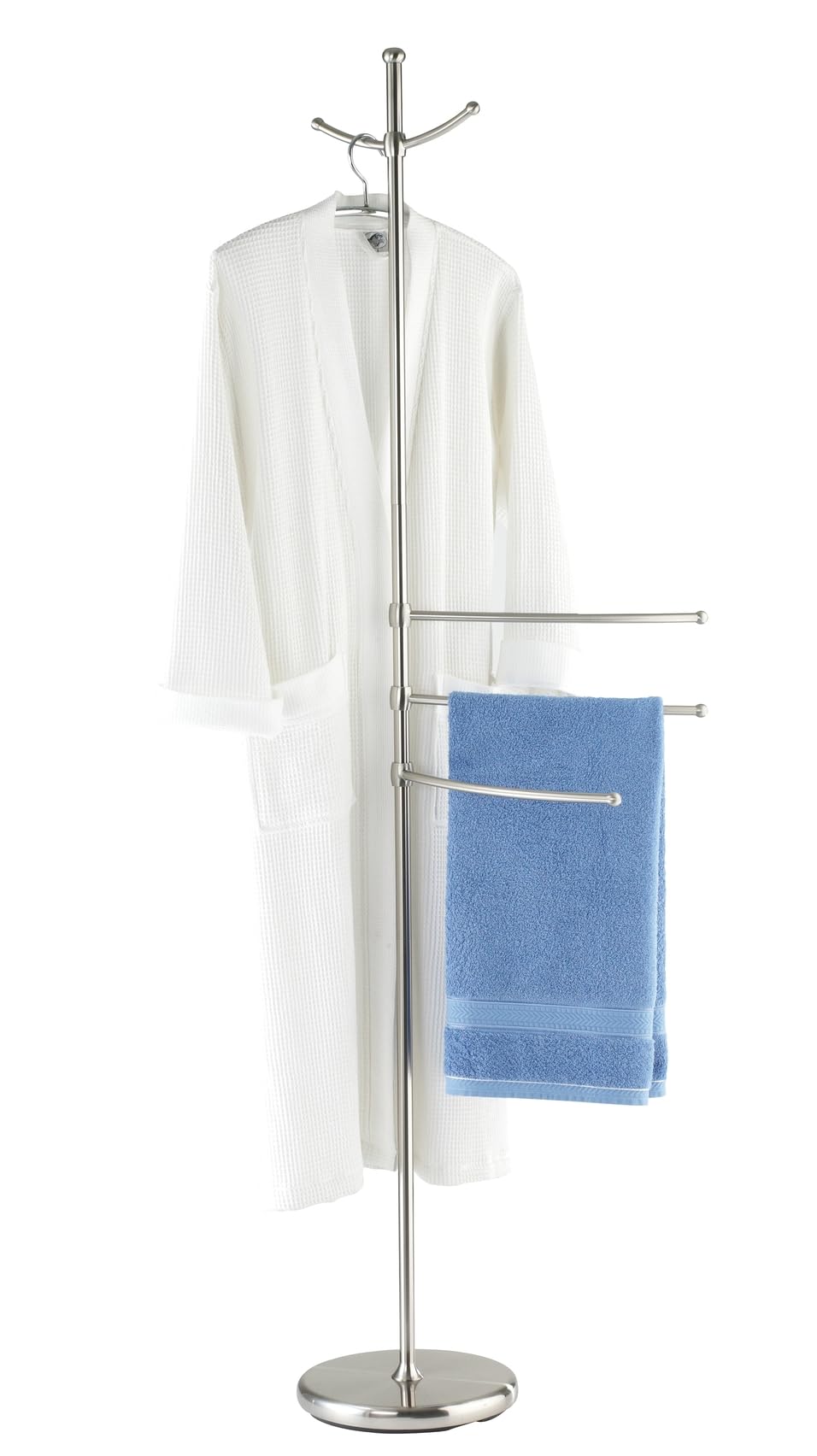 WENKO towel rack model Adiamo with adjustable arms and 2 hooks, coat stand made of brushed steel, 28 x 170 x 28 cm.