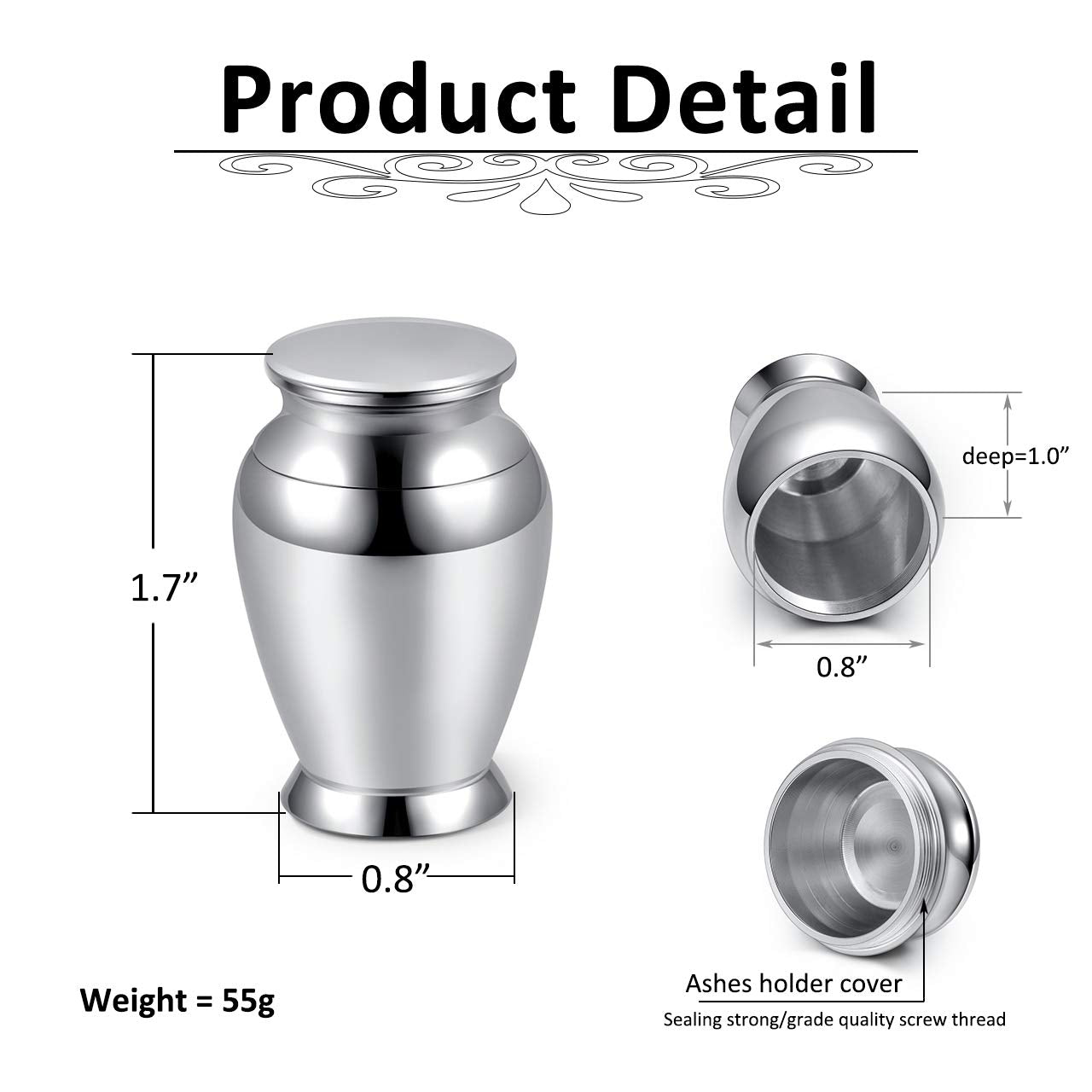 JSDDE Mini Stainless Steel Urn - Waterproof Memorial Urn for Safe Storage of Ashes (Style 1)