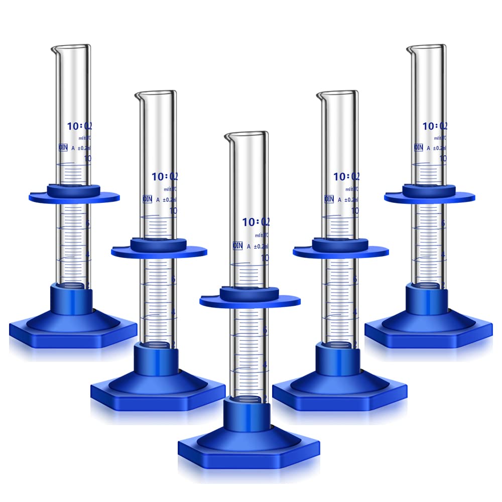 5PCS 10ML Graduated Cylinder Thick Glass Lab Cylinders Measuring Cylinder - 10ML