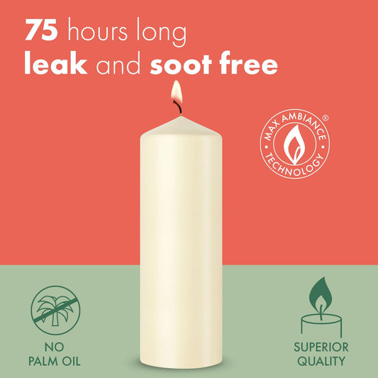 Bolsius smooth pillar candles - burgundy - 4 pieces - 20 x 7 cm - 75 hours burning time - unscented - contains natural plant wax - palm oil free.